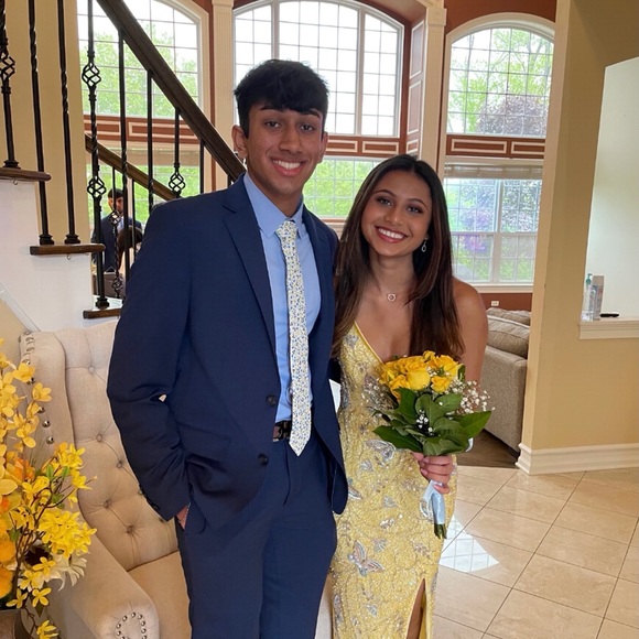 Custom Yellow Butterfly Beaded Prom Dress - Picture 1 of 6